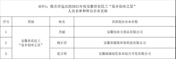淮南多人上榜！关于2021年度安徽省农民工 “优秀创业项目”和“返乡创业之星” 评选结果公示
