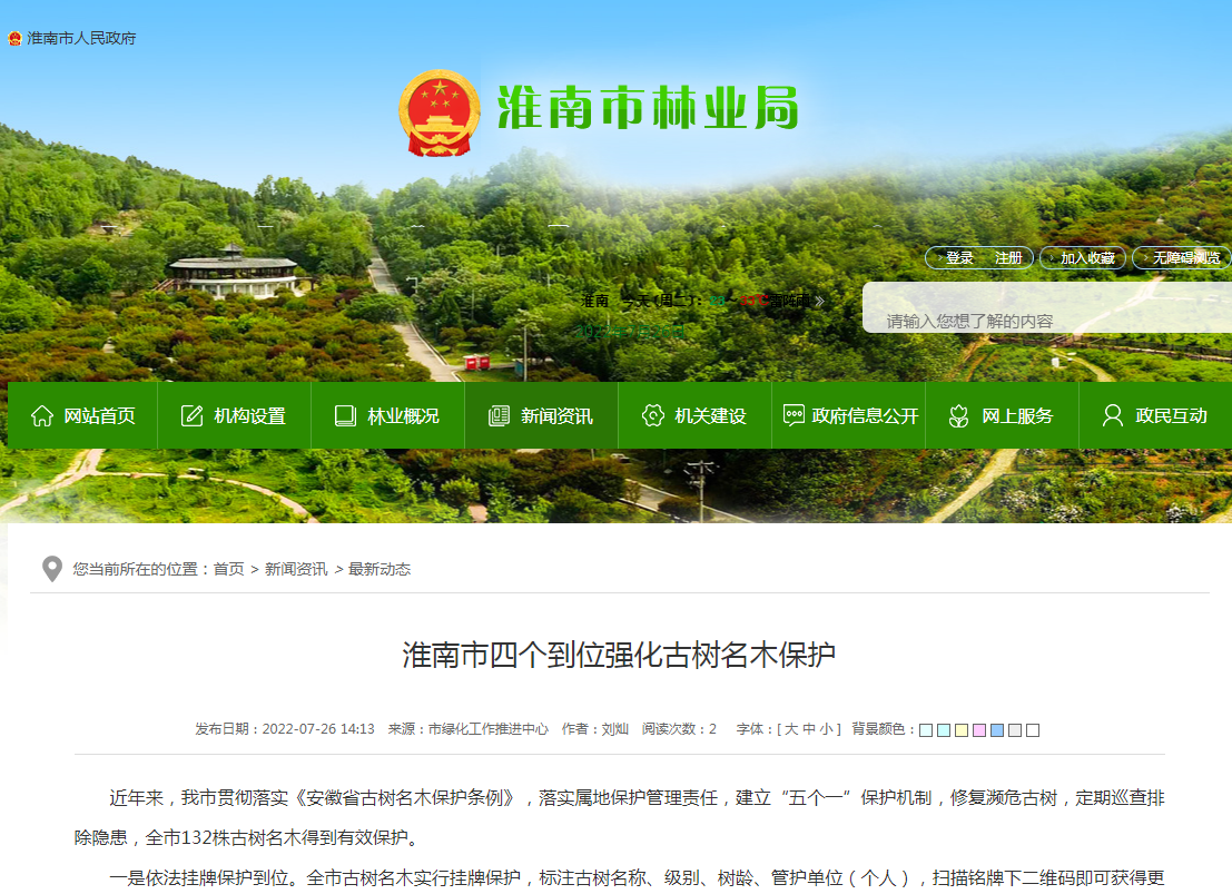 淮南市四个到位强化古树名木保护