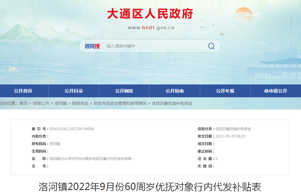 淮南市洛河镇2022年9月份60周岁优抚对象行内代发补贴表