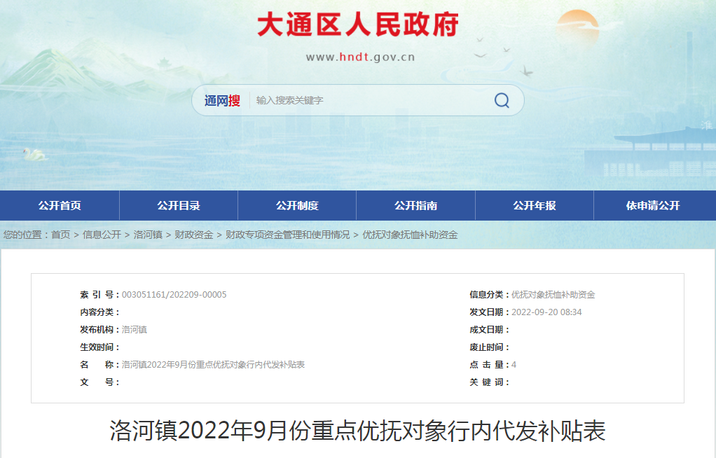 淮南洛河镇2022年9月份重点优抚对象行内代发补贴表