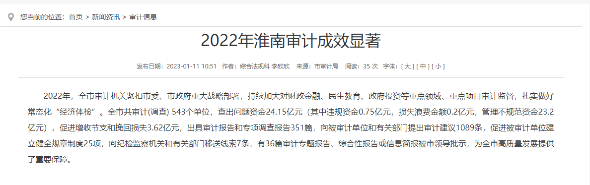 2022年淮南审计成效显著