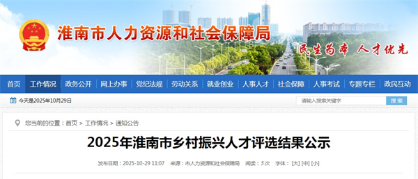 2025年淮南市乡村振兴人才评选结果公示